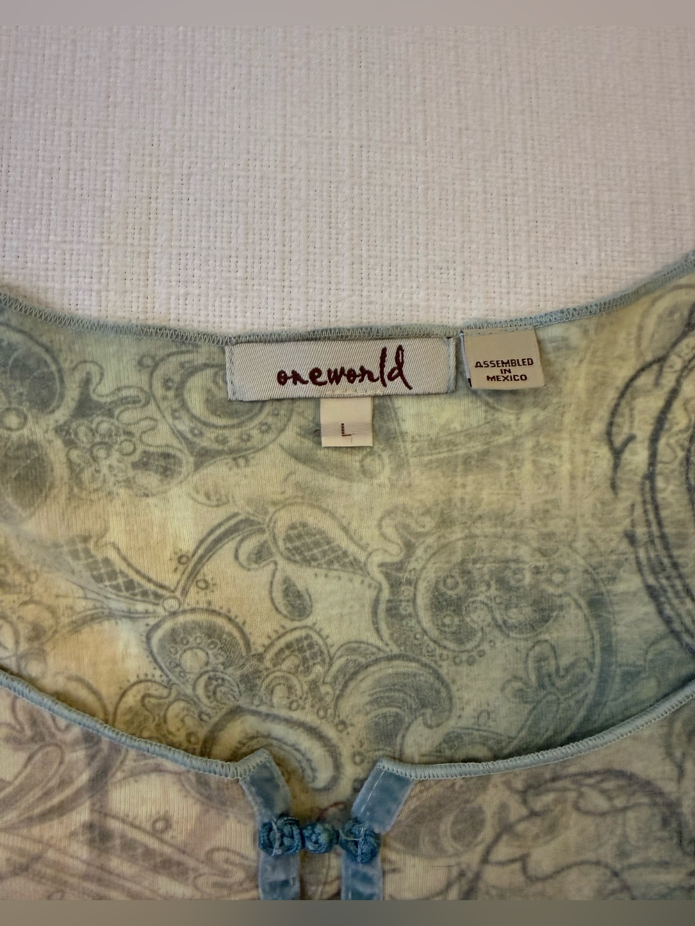 ONE WORLD Paisley Print Tank Top in Light Blue and Cream